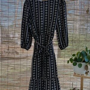 Ann Taylor Black and White Floral Long Sleeve Dress